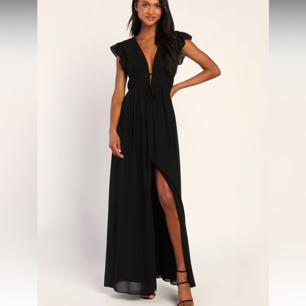 Lulu's I'm All Yours Black Ruffled Maxi Dress Medium